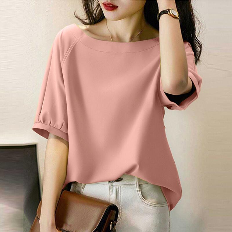 

ZANZEA Женские летние блузки с вырезом-лодочкой и коротким рукавом S розовый