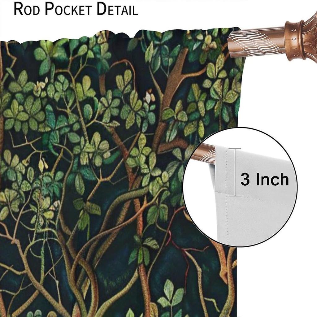 Bauernhaus Rustikal Wald Vorhänge Vintage Aquarell Grüner Baum Naturlandschaft Fenster Vorhänge Wohnzimmer Vorhang Lichtblockierend Polyester Ideal Für