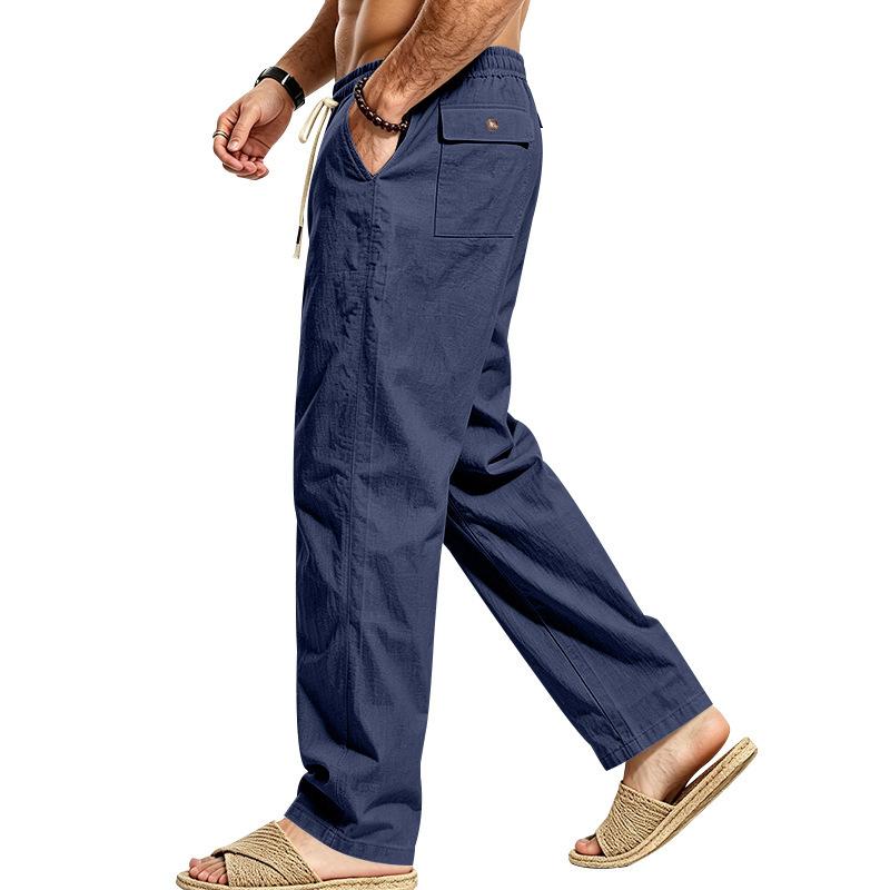 Casual Men’s Beach-Style Trendy Button-Up Loose-Fit, Skin-Friendly, Breathable Sports Linen Trousers for Men