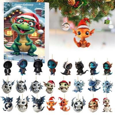 2025 Christmas Dragon Advent Calendar Collectible Cartoon Dragon Hanging Ornaments 24-Day Countdown Calendar 2D Acrylic Pendants Holiday Decoration