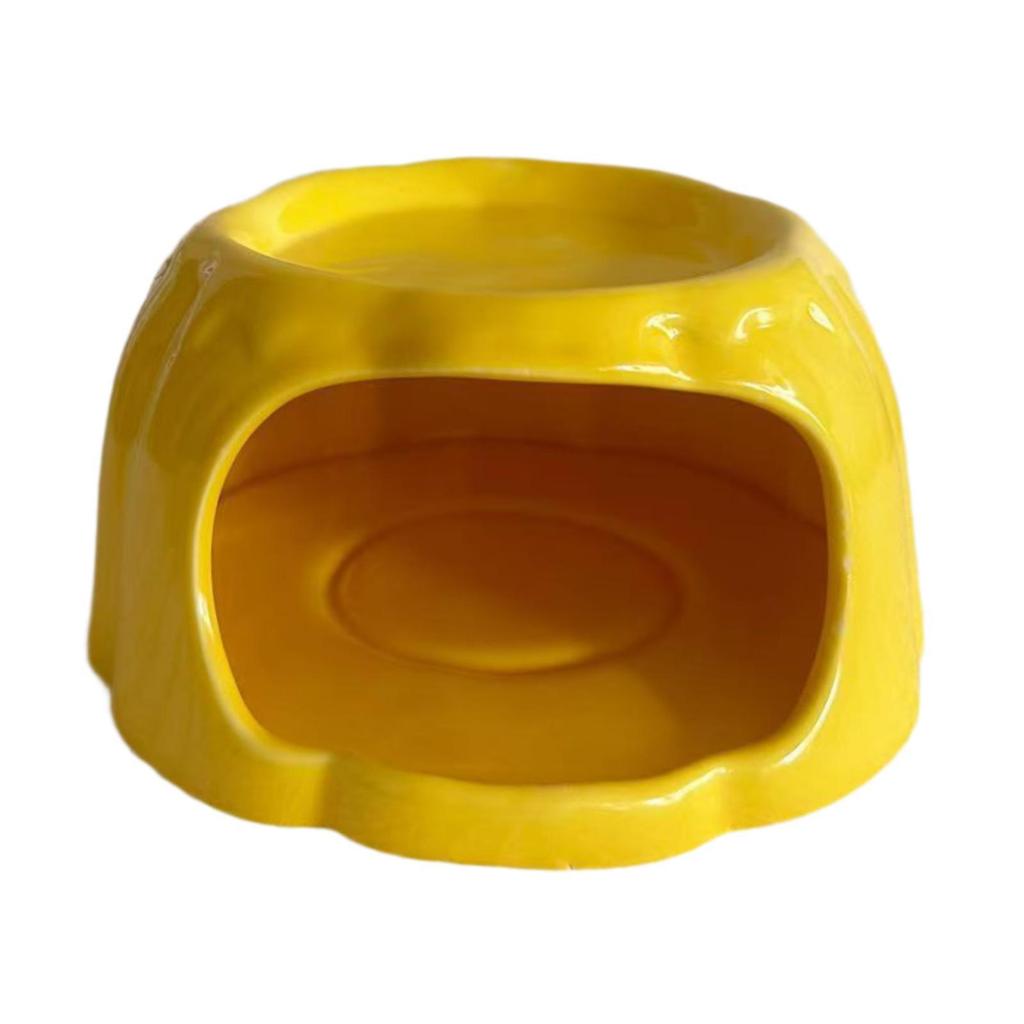 Small Animal Pudding Shape Ceramic Hamster House Hideout Food Bowl for Cage Decor and Bedding
