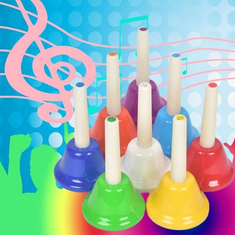 Colorful 8 Note Handbells Set Hand Percussion Bells Music Toy Musical Bells