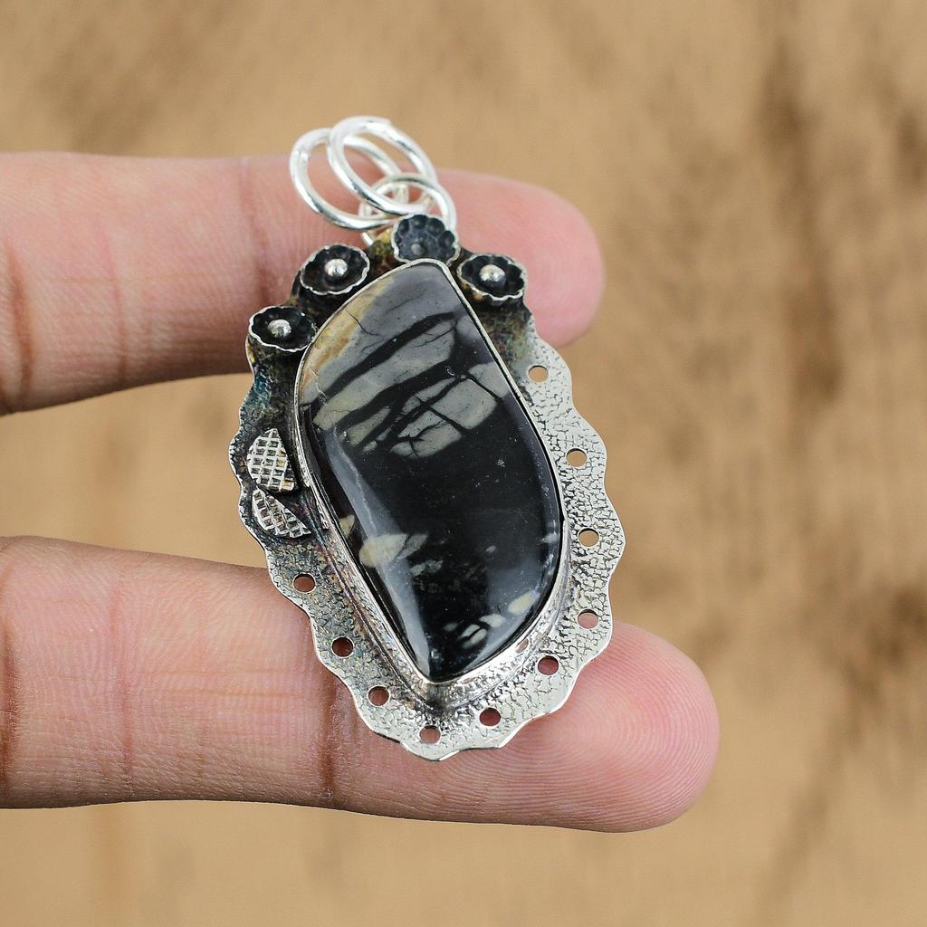 Natural Picasso Jasper Gemstone Jewelry 925 Sterling Silver Pendant For Women