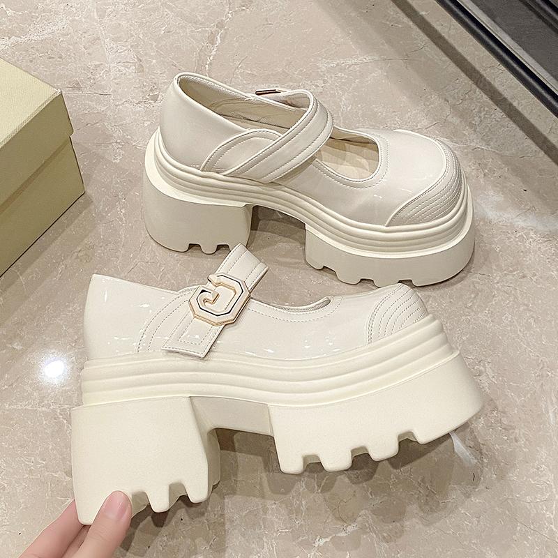 Stivali alla Moda 10,5 cm in Pelle Verniciata Autunno Stivali con Zeppa Piattaforma Scarpe Basse Casual Primavera Mary Jane Donna Tacchi Alti Chunky Scarpe di Marca