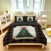 3pcs Christmas Tree Plaid Print Duvet Cover Set Holiday Festive Soft Microfiber Bedding Set with Pillowcases Quilt Cover Decor