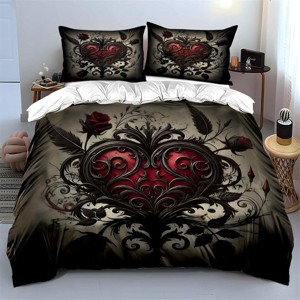 Ornate Gothic Heart Design Bedding Duvet Cover Set (1*Duvet Cover 2*Pillowcases, without duvet insert)