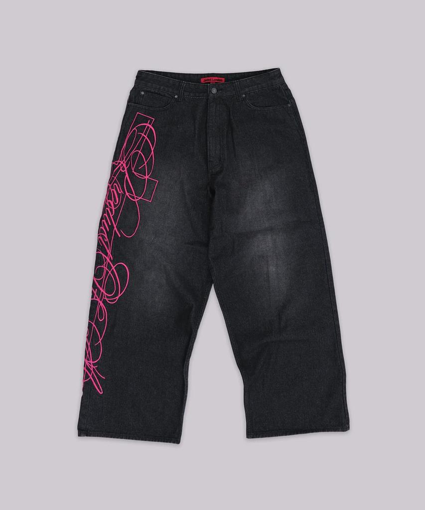 Jeidideuleondeon (M) Cross Script Embroidered Jean Black