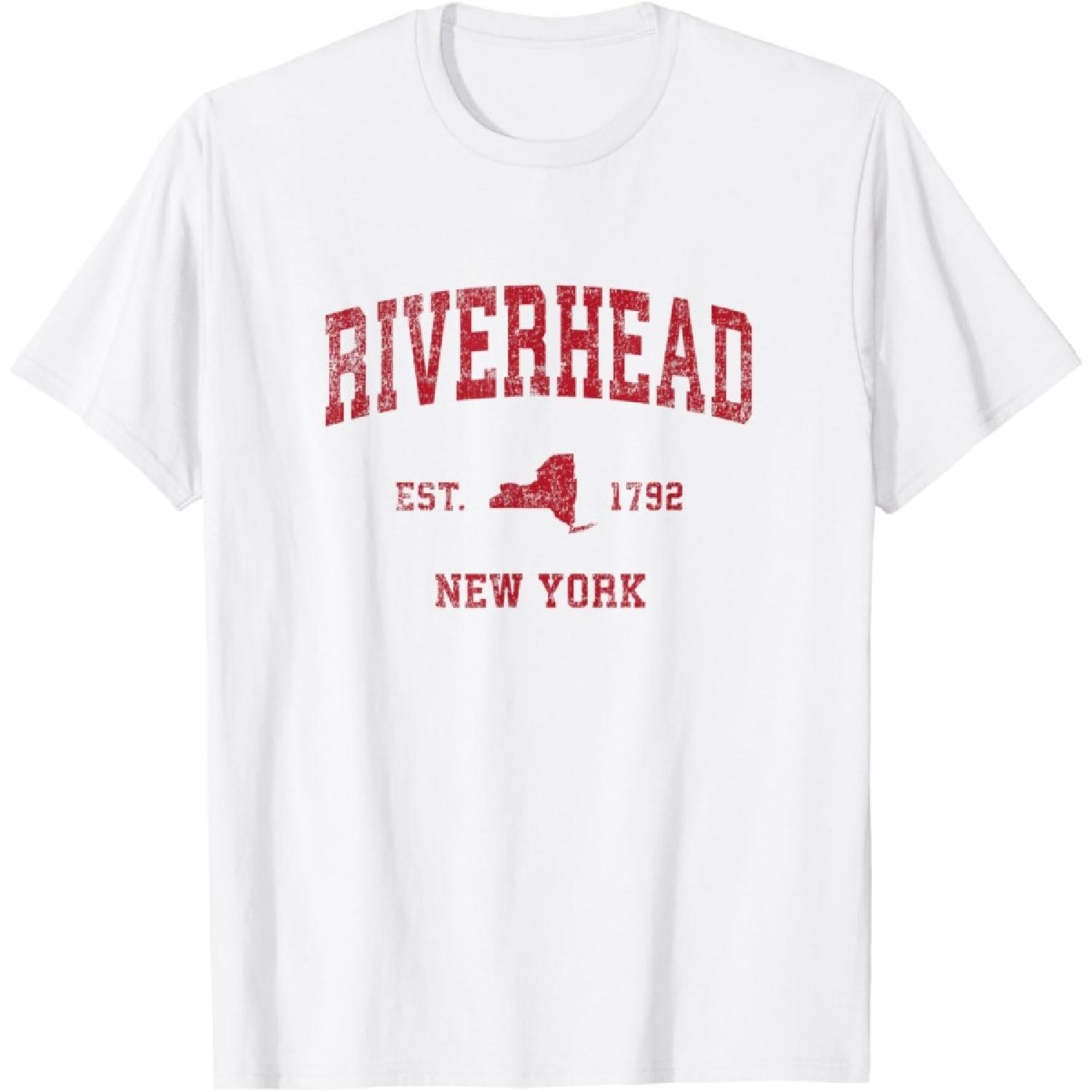 Riverhead New York NY Vintage Sports Design Red Print T-Shirt S