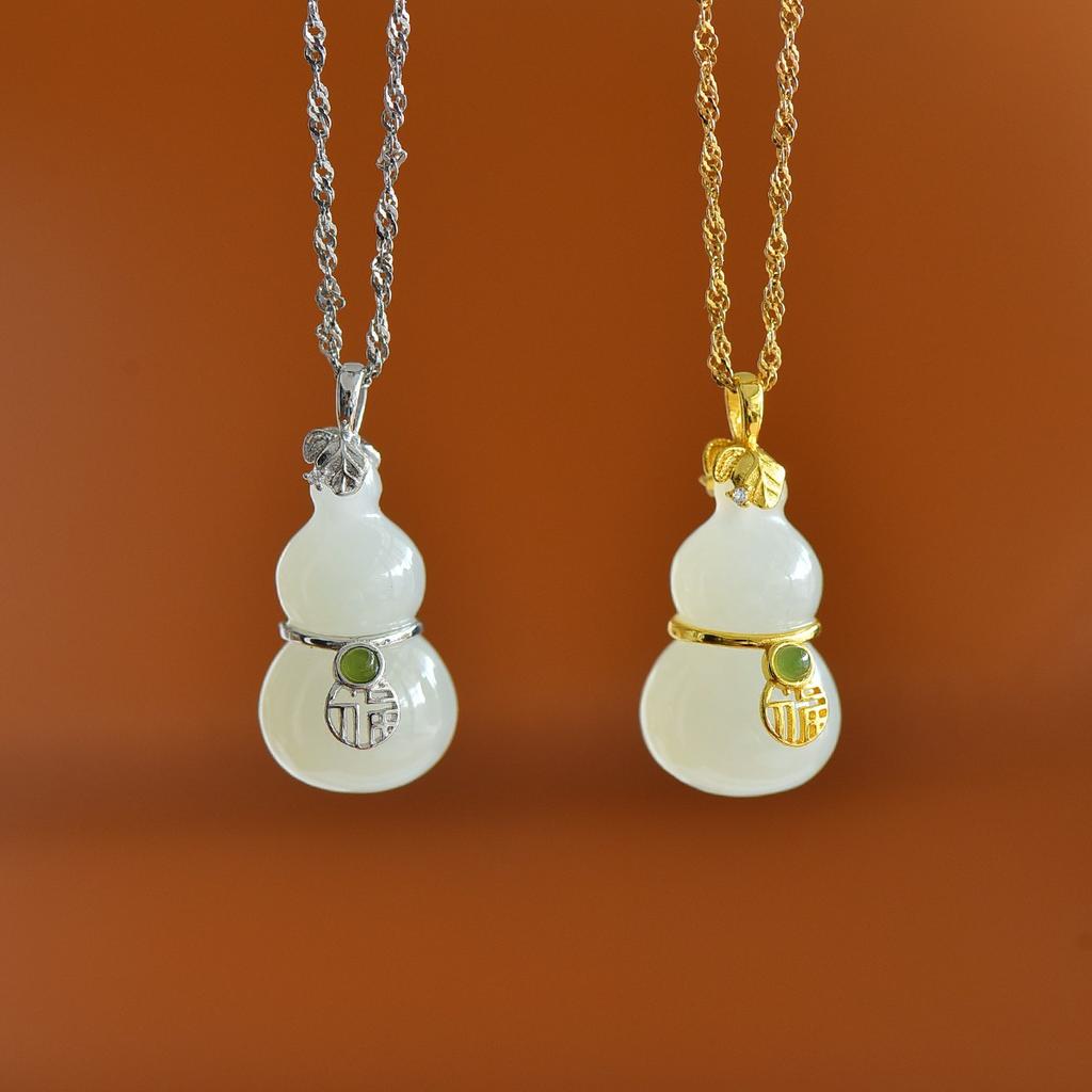 Hotan Jade S925 Silver Gourd Pendant Necklace