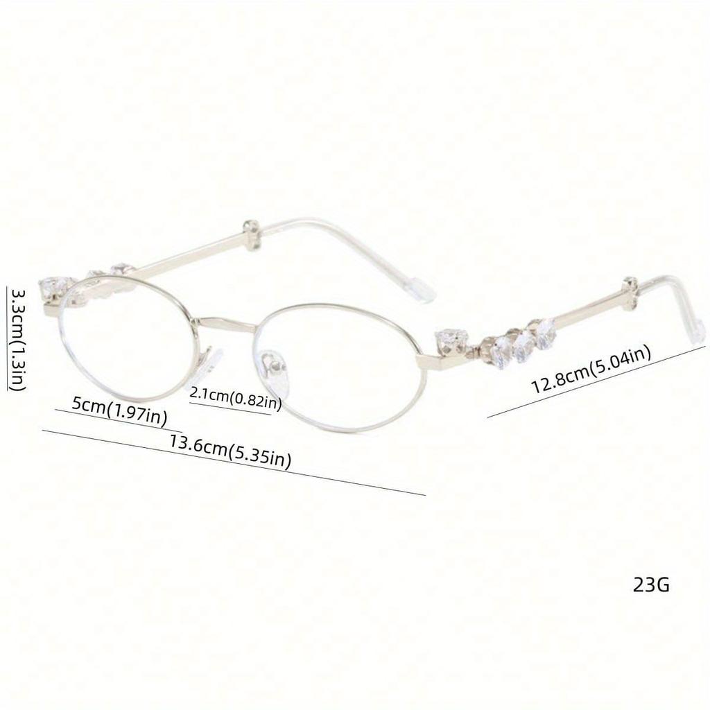 1pc Women's Metallic Oval Narrow Frame Rhinestone-Inlaid Fashion Glasses, Y2K Vintage Kawaii Plain Eyewear for Daily Styling Glasses Accessories