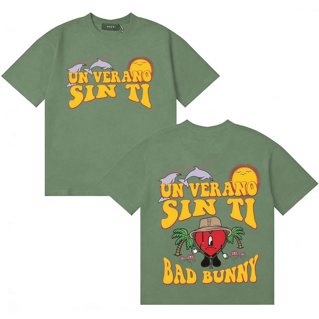 Bad Bunny UN VERANO SIN TI Classic Graphic Unisex T Shirt Unisex Hip Hop T Shirts Album Double Sided Print ONeck Short Sleeve Tee