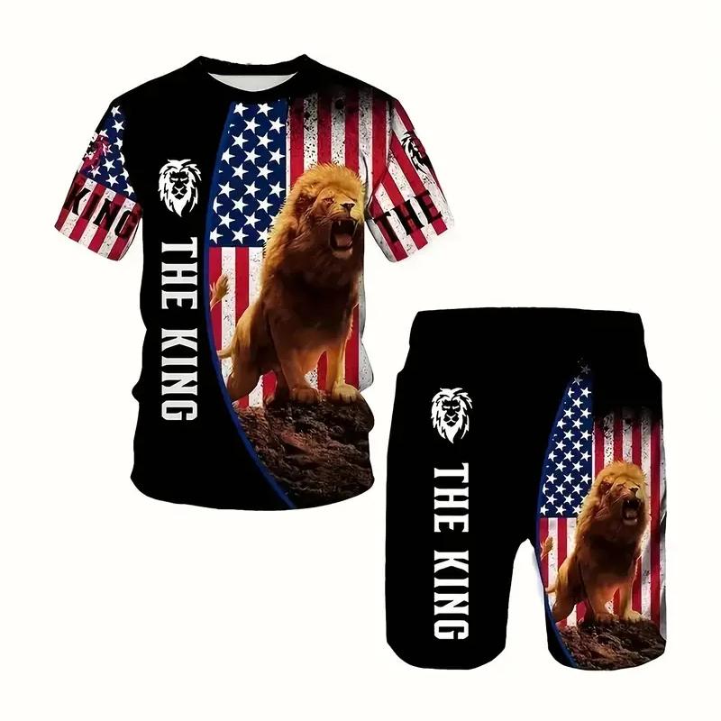 Men's King Printed Crewneck T-Shirt Fashion New 2024 Men's Short Sleeve Shorts 2-Piece Summer Outdoor Street Activity Suit