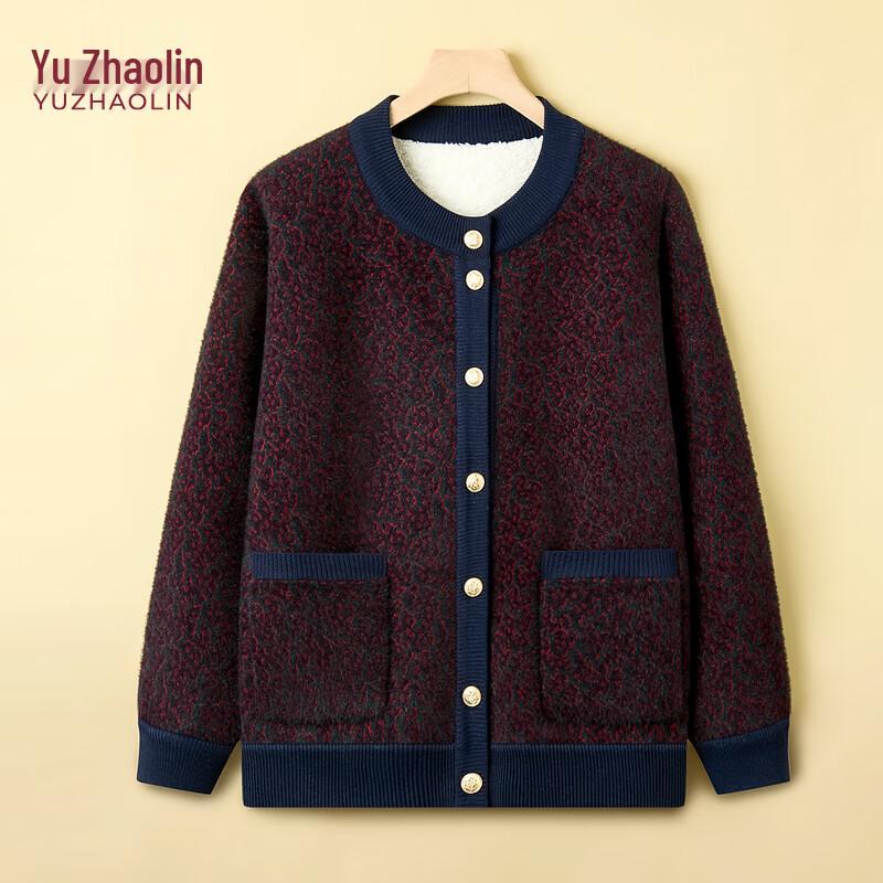 

YUZHAOLIN Women s Round Neck Thickened Knitted Cardigan 4XL