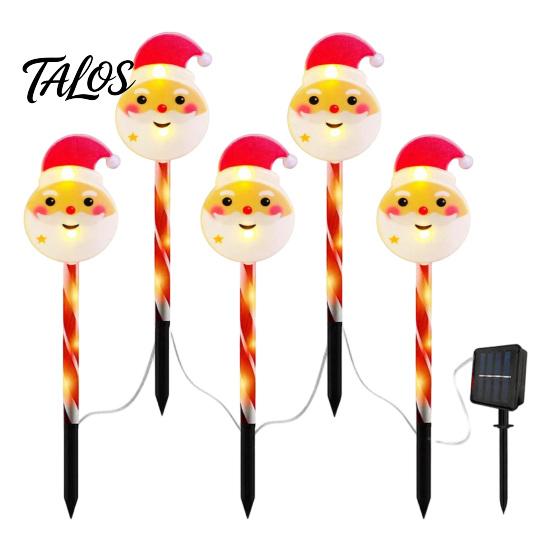 Ornamenti Festivi di Babbo Natale per Prato 5 Pezzi Luce Solare a Palo per Giardino di Natale, Lampada da Giardino a LED Impermeabile con Decorazioni Estive per il Villaggio Invernale