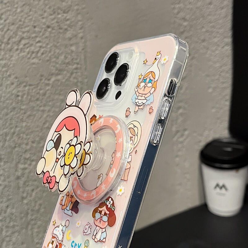 Cute Crying Doll Magnetic Phone Case IPhone 13 14 15 16 17 Series Dual-Sided IMD Back Cover Shockproof Scratch Resistant