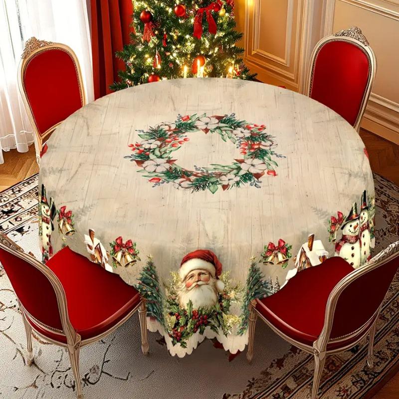 Christmas Snowflake Santa Claus Table Cloth Dustproof Durable Rectangular Table Cloth Washable and High Temperature Resistant