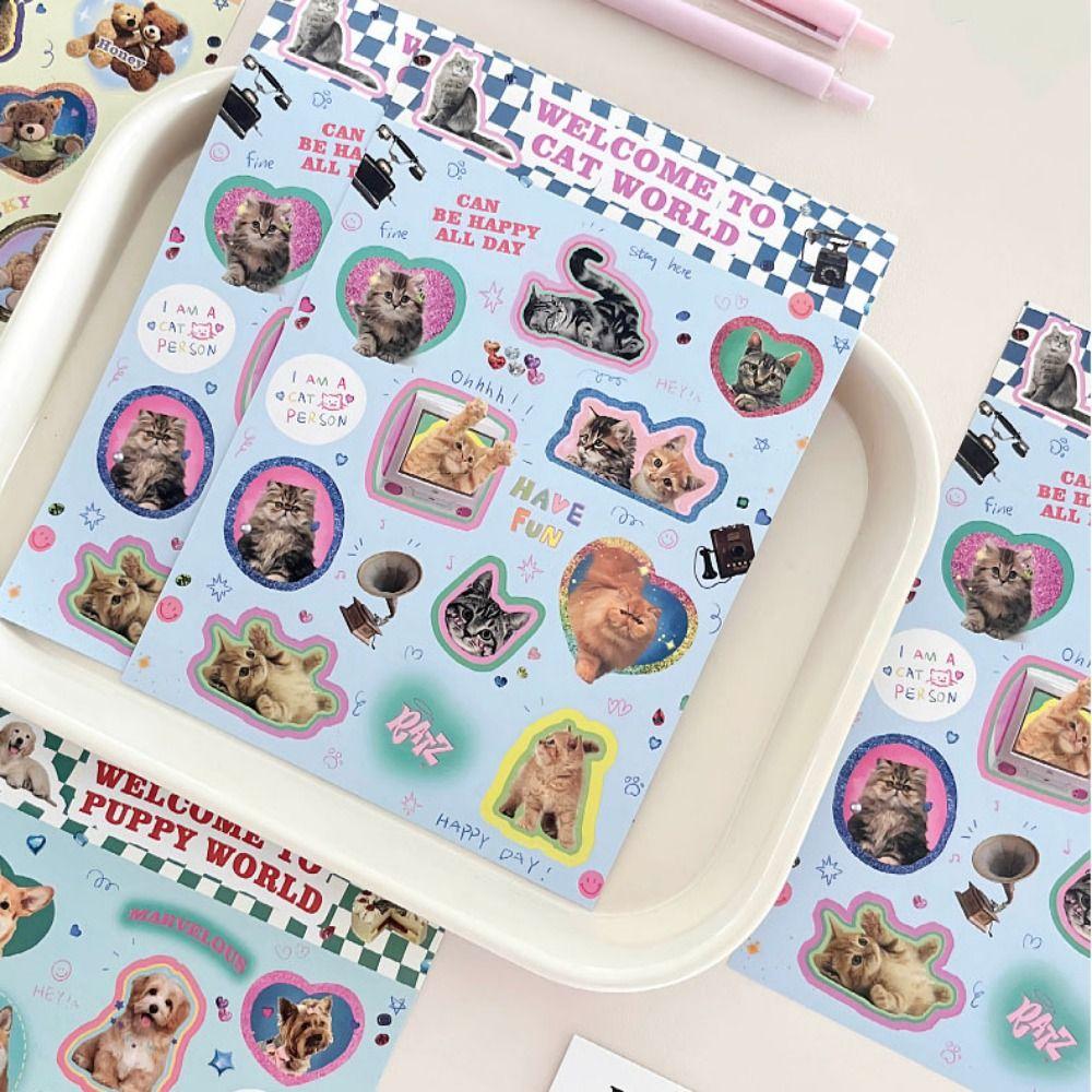 2pcs Animals Cat Cartoon Stickers Paper Cat DIY Decals Cartoon Animals Sticker  Toys