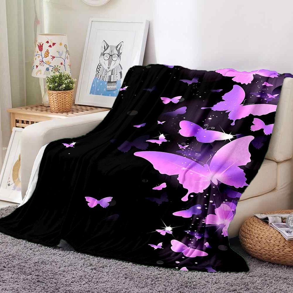 Purple Butterflies Flannel Blanket Throw Blanket Soft Warm Sofa Bed Camping Car Home Decor Unique Christmas Gift C9302528