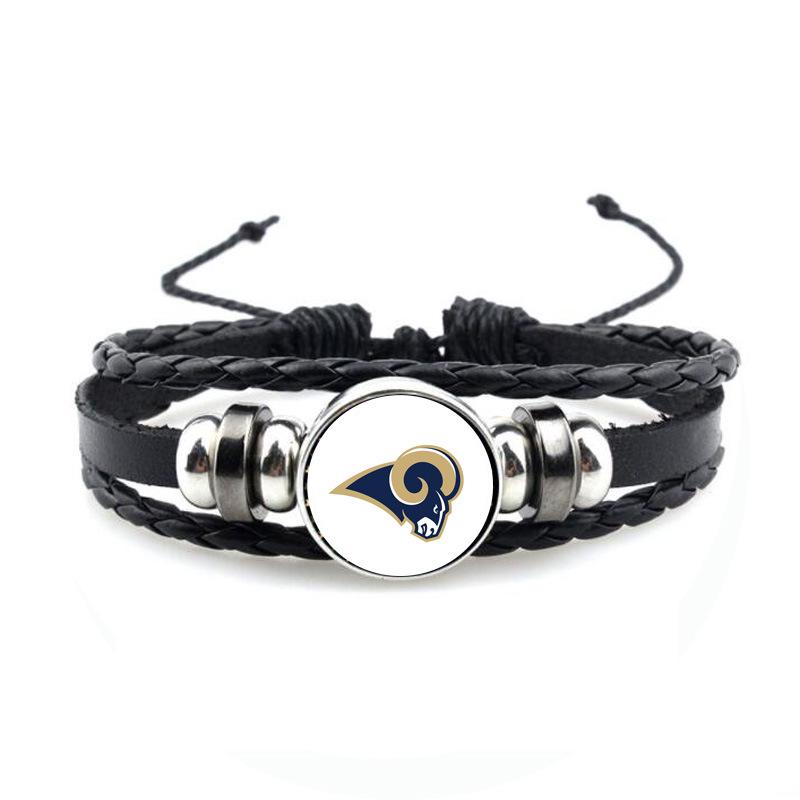 NFL 32 Teams Schwarzes Vintage-Leder-Football-Armband mit Zeit-Edelstein