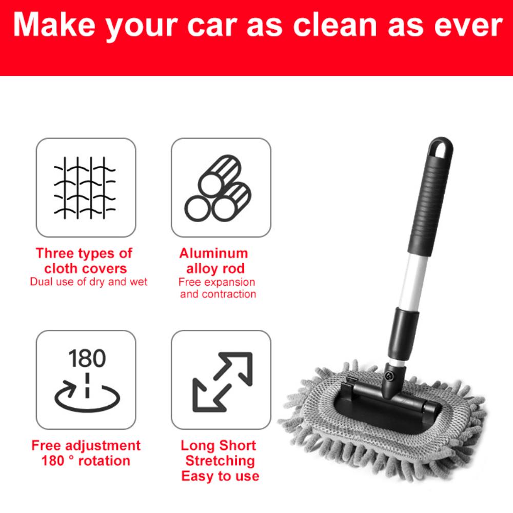Car Window Cleaner Brush Windshield Cleaner Microfiber Protable Cleaning Tool with Handle Interior Exterior Auto Glass Wiper