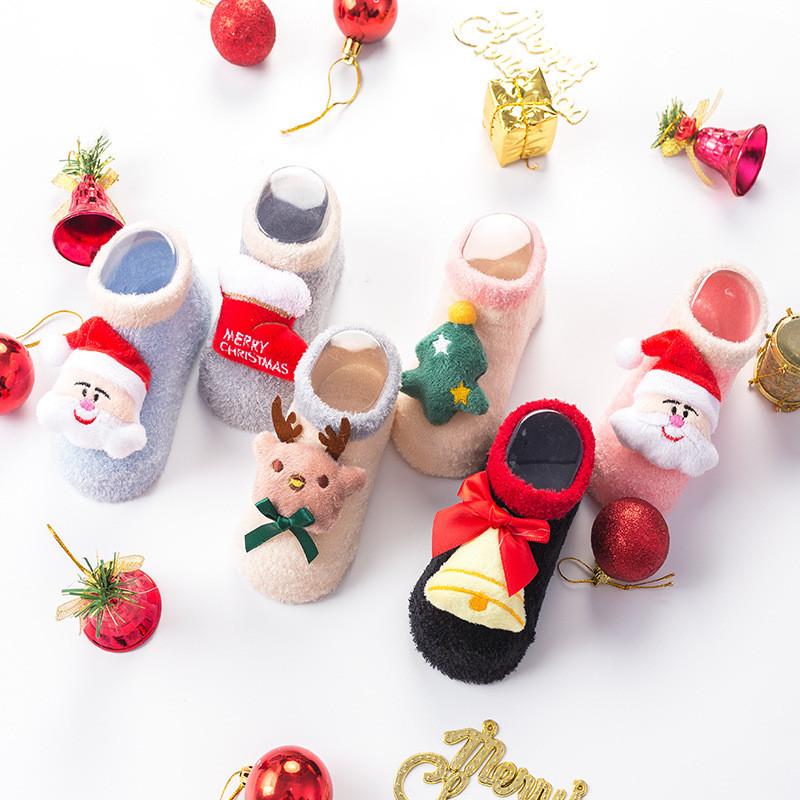 0-24M Christmas Socks Newborn Baby Boys Girls Socks Anti Slip Coral Fleece Short Socks for Babies Winter Warm Sock New