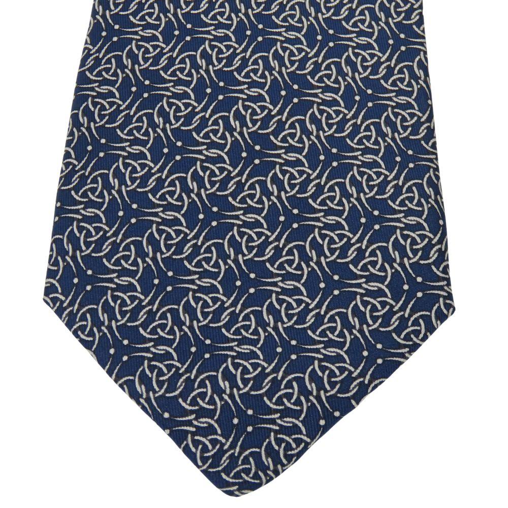 Used HERMES tie Celtic Knots silk Navy white business