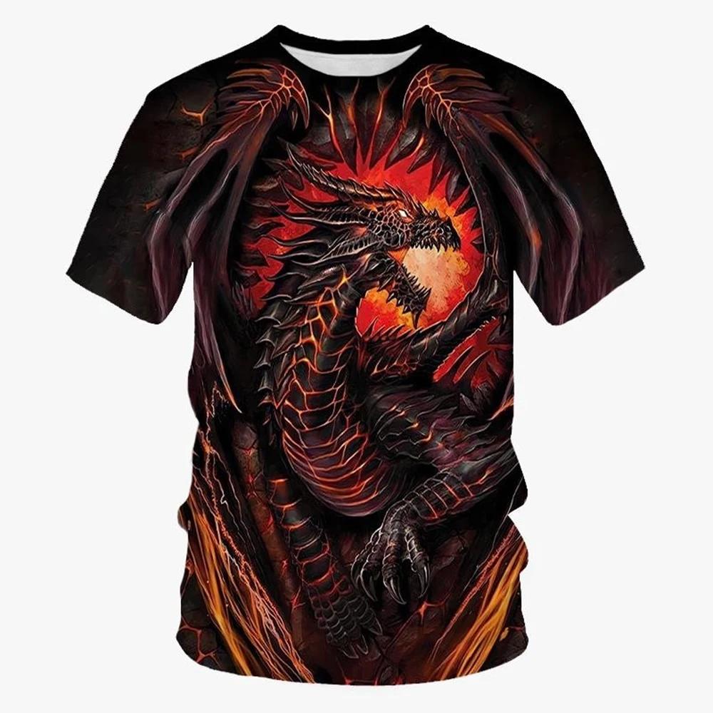 Summer New Cool 3d Dragon Printed Fashion Men's Round Neck Short Sleeve  Funny