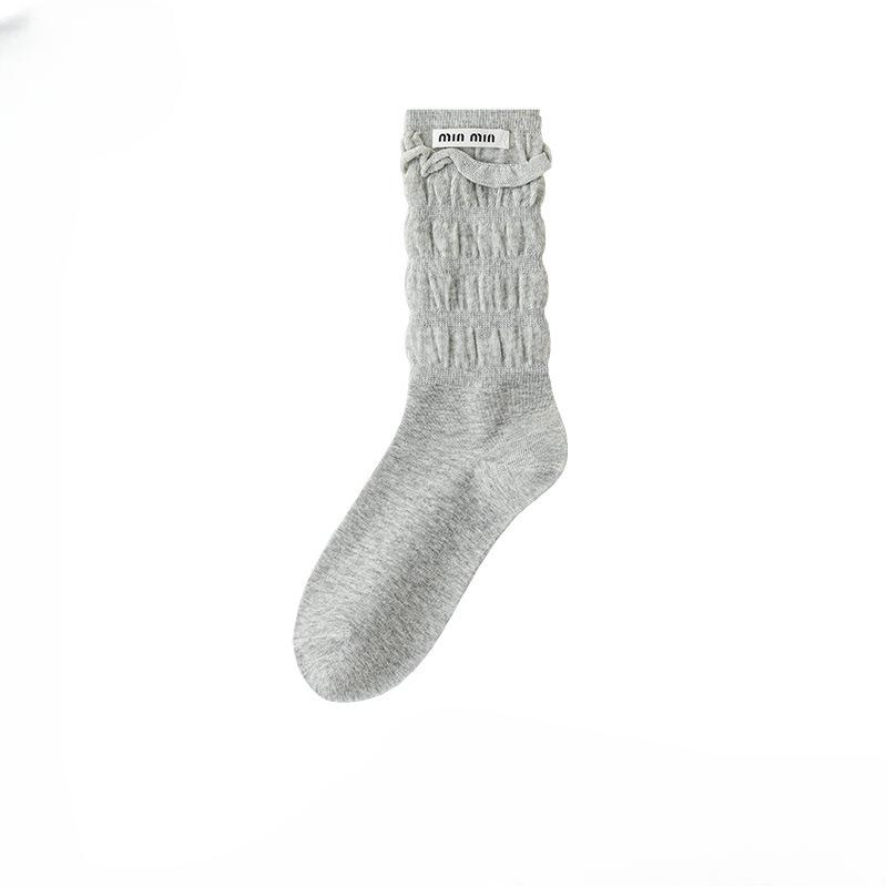 Female Autumn and Winter Trend Cloth Label Boneless Bubble Mouth Tube Stack Socks