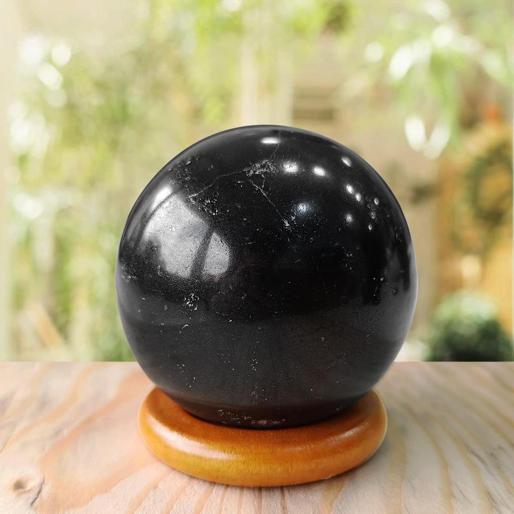 Shubhanjali Reiki Healing Black Tourmaline Crystal Sphere Ball for Vastu 250-300 Gm Feng Shui Black Tourmaline Crystals Stones Ball for Positive