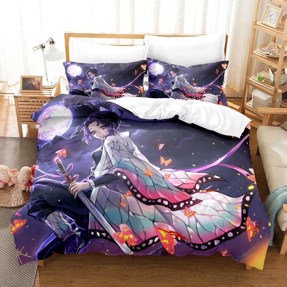 Kochou Shinobu Bedding Sets Anime Demon Slayer Comforter Bed Cover Duvet Cover Pillow Case Twin Single Queen King Teens Gifts