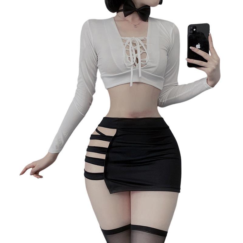 Sex Underwear Uniform Pure Desire Hollow Sexy Secretary Professional Cosplay Lace-up Royal Sister Uniform Suit