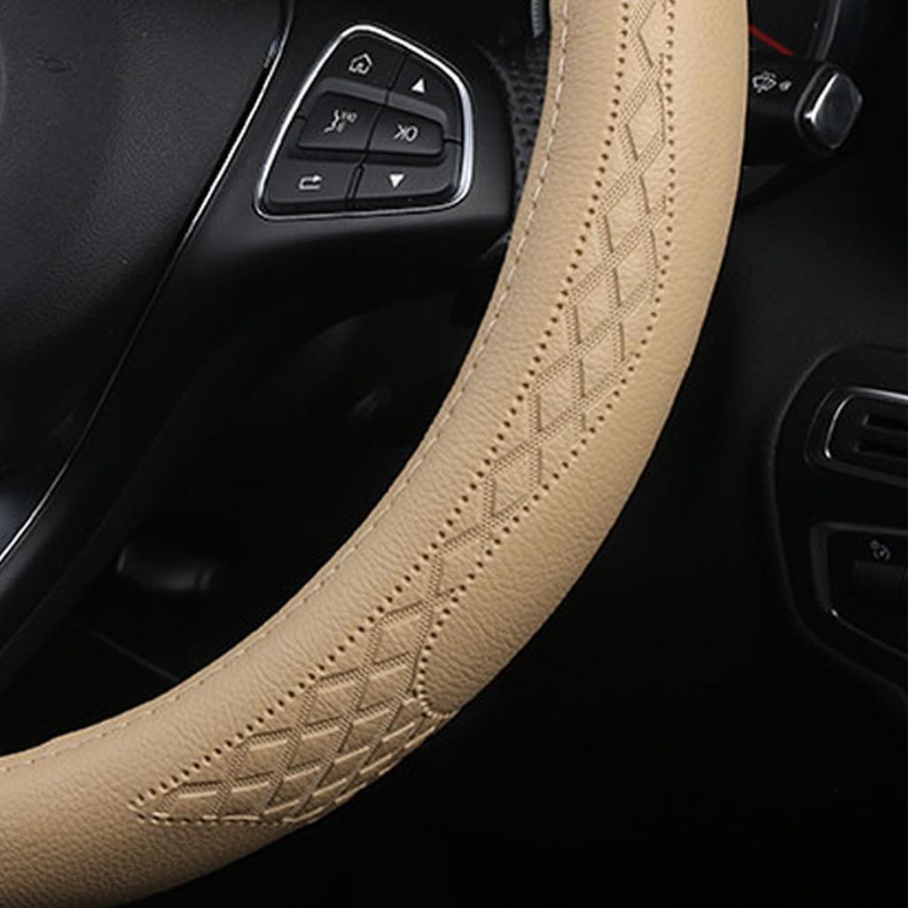AUCELI Car Steering Wheel Cover, 14 1/2-15 Inch Non-Slip Soft Breathable Leather Automotive Steering Wheel Protecteor, Vehicle Accessories For Men