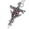 Punk Fashion Titanium Steel Necklace for Men Alloy Double Dragon Sword Pendant Choker Ring Vintage Evil Eye Cross Jewelry Gift