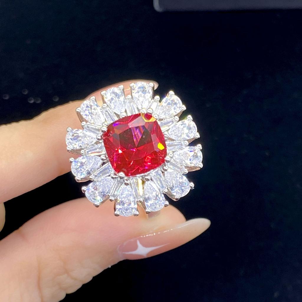 925 Sterling Silver Square Ruby Gemstone Wedding Engagement Vintage Ring For Women Anniversary Gift Fine Jewelry