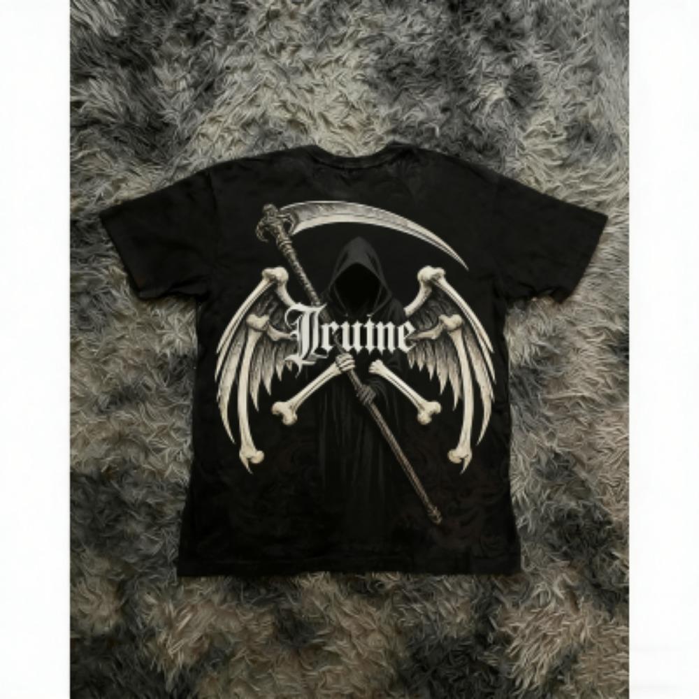 Fashion Summer Kids T-shirt Gothic Vintage Cross Wing Print Tees Round Neck T-shirt Outdoor Street Style Top Casual Boy and Girl's Clothing