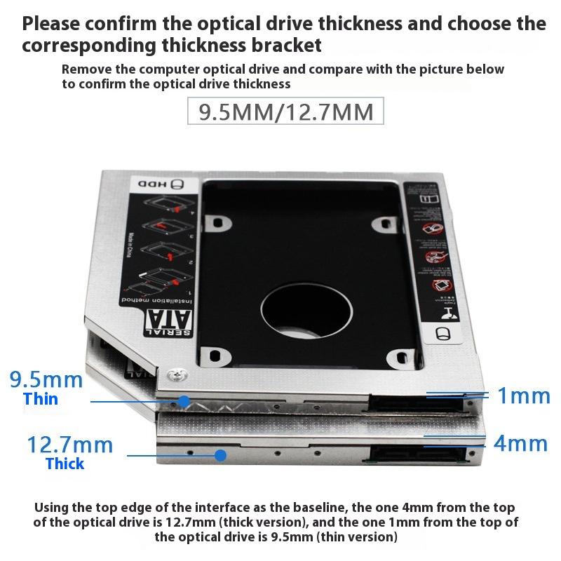 1 Set 2.5" Ssd Cd Dvd a Custodia Alloggiamento per Hdd Cd-Rom Odd Optibay Plastica Alluminio Universale 9.5/12.7Mm Sata 3.0 Caddy per Secondo Hdd