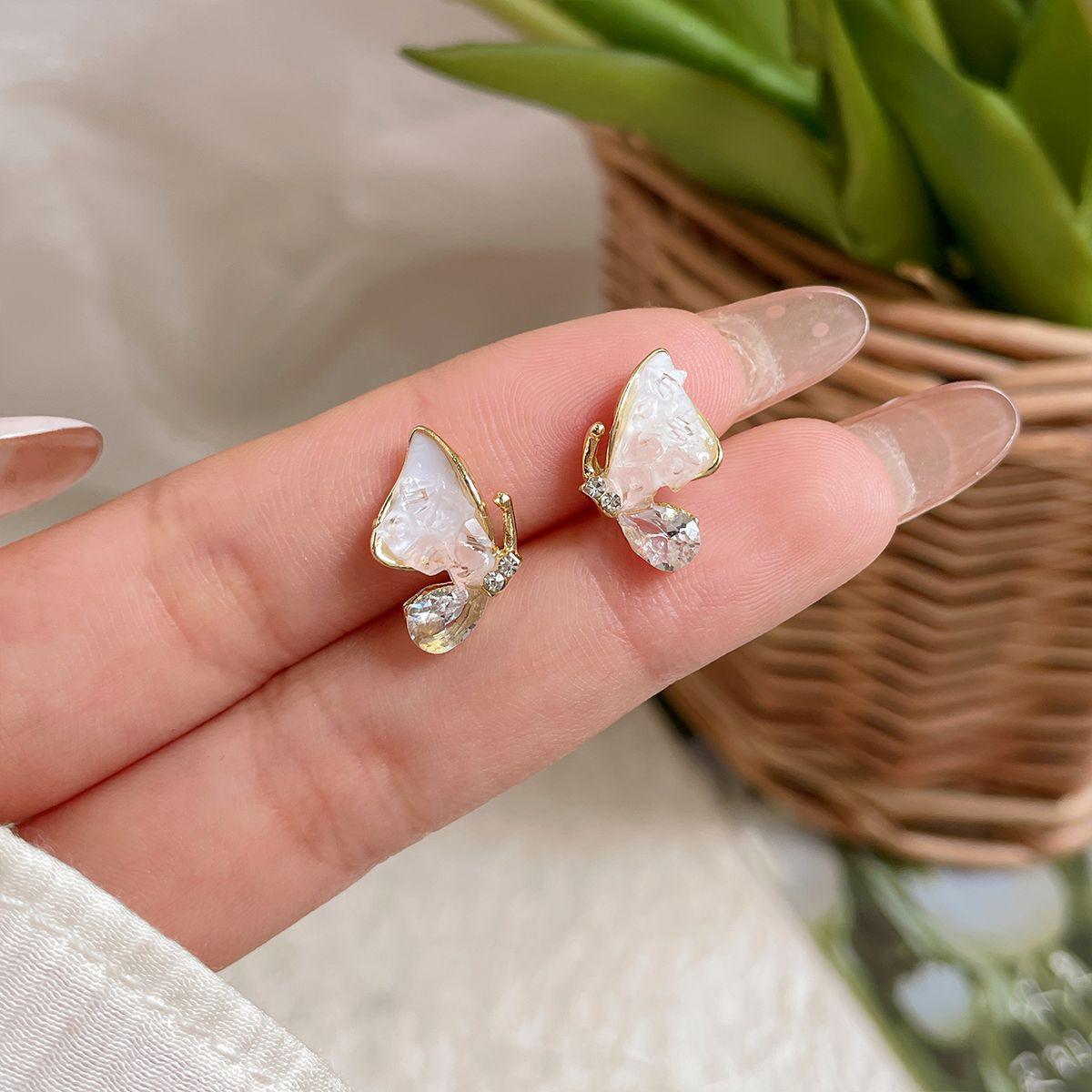 

Серьги-бабочки Summer Peach & Mist Blue Crystal - Элегантный дизайн серебряных игл для женщин