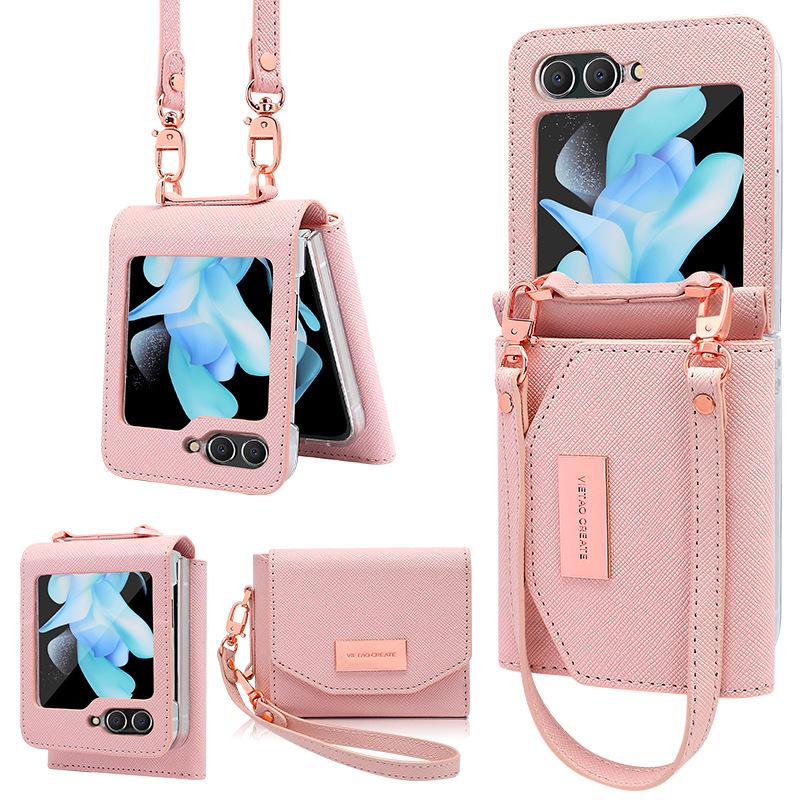 

Чехол-кошелек с крестообразным узором для Samsung Z Flip6, совместим с Flip4/5, японский/корейский дизайн Z Flip3 розовый