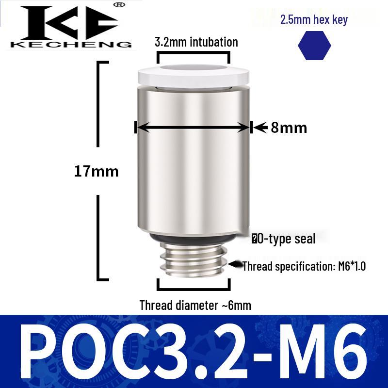 Micro Pneumatic Quick Connector with Internal Hex Thread: POC3/4/6/8-M3/M5/01/02