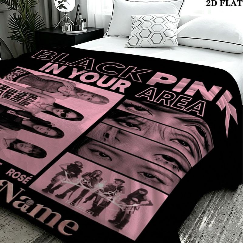1PC Blackpink Custom Name Patterned Flannel Blanket Suitable For All Seasons for Home Decor Warmth and Comfort Gifts Holiday Present