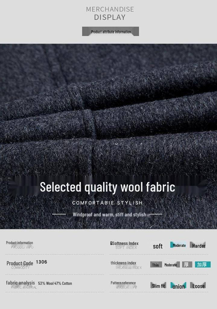 2024 Men's Mid-Length Wool Cashmere Coat - Winter Plus Size Business Style