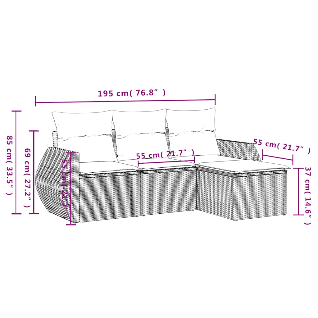 4 Piece Garden Sofa Set with Cushions Brown Poly Rattan