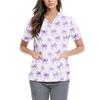 Women's Cute Bow Printed Work Clothes V-neck Double Layer Pockets Basic Short Sleeve Top Pullover