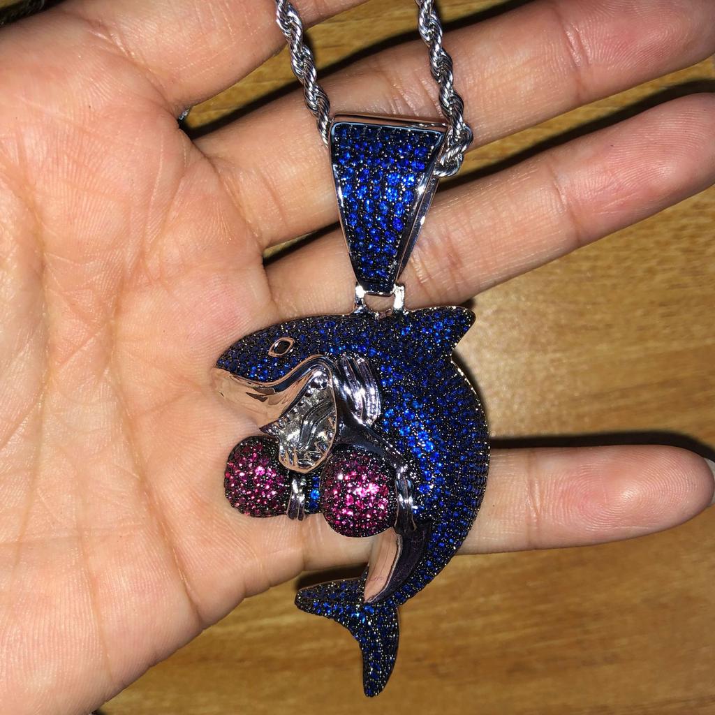 Boxing Shark Zircon Pendant Gun Black Cuban Chain Versatile Personality Necklace Accessories Men