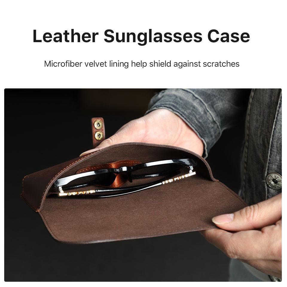 Retro Genuine Leather Sunglasses Case - Crazy Horse Cowhide Travel Glasses Storage Box