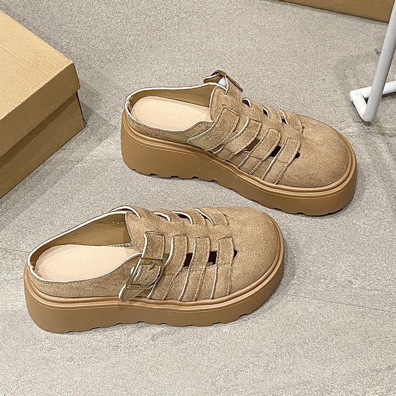 Small Pedal Lazy Hollow Bag Head Slippers 2025 Women's New Thick Bottom Heightening Muffin Birken Wasteland Wind