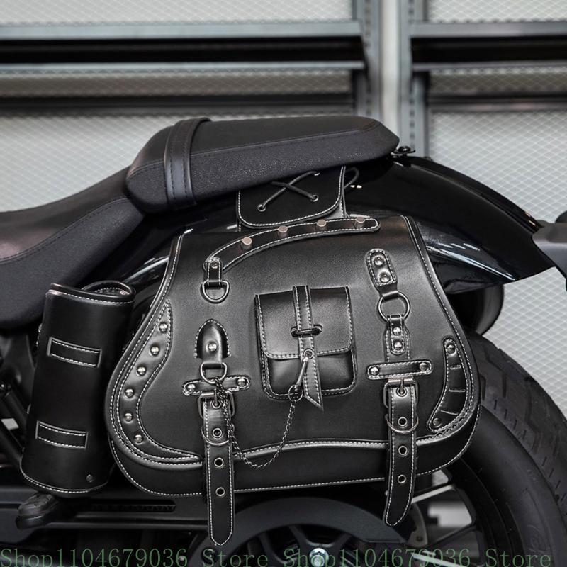 1 Pair Motorcycle Tool Bag Retro Punk Saddlebag Waterproof PU Side Bag Travel Luggage Bag Over Saddlebag