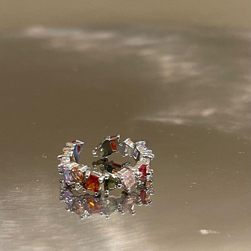 Color Trendy Rainbow Zircon Adjustable Open Ring For Women Fashionable Geometric Design 2023