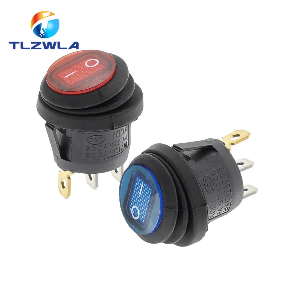 1PCS On Off Waterproof Vehicle Boat Switch Round Switch SPST 3Pin Rocker Switch 6A 10A 250V 125V AC LED