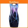 Women Summer Delicate Sleeveless Cut Out Octopus Print Mini Dress With Lace Stitching